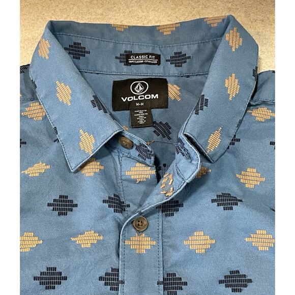 Volcom Men’s Sz Medium Woven Stackstone Classic Fit Blue Short Sleeve Button Up - Picture 7 of 10